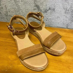 Lucca Lane Leesa Cork Sandals Womens 7.5 Brushed Brown‎ Casual Open Toe Platform
